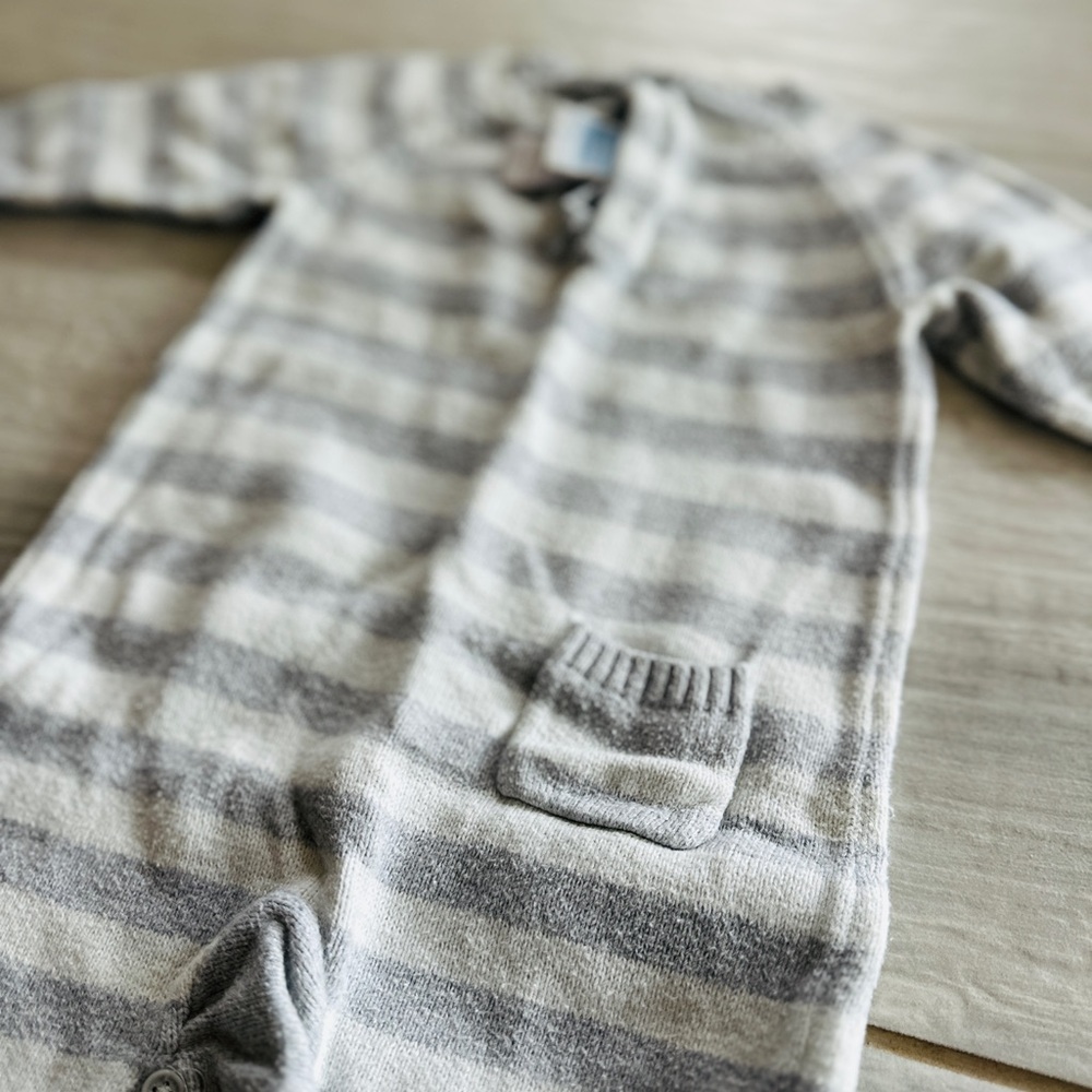 Janie and Jack Gray & White Striped Knit Footie with Sheep Embroidery - Picture 5 of 5